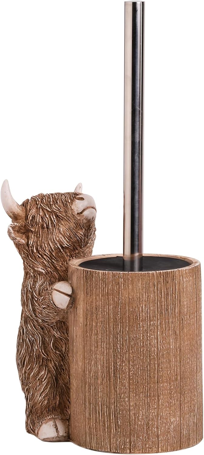 Highland Cow Toilet Brush Holder Set, Cow Bathroom Decor
