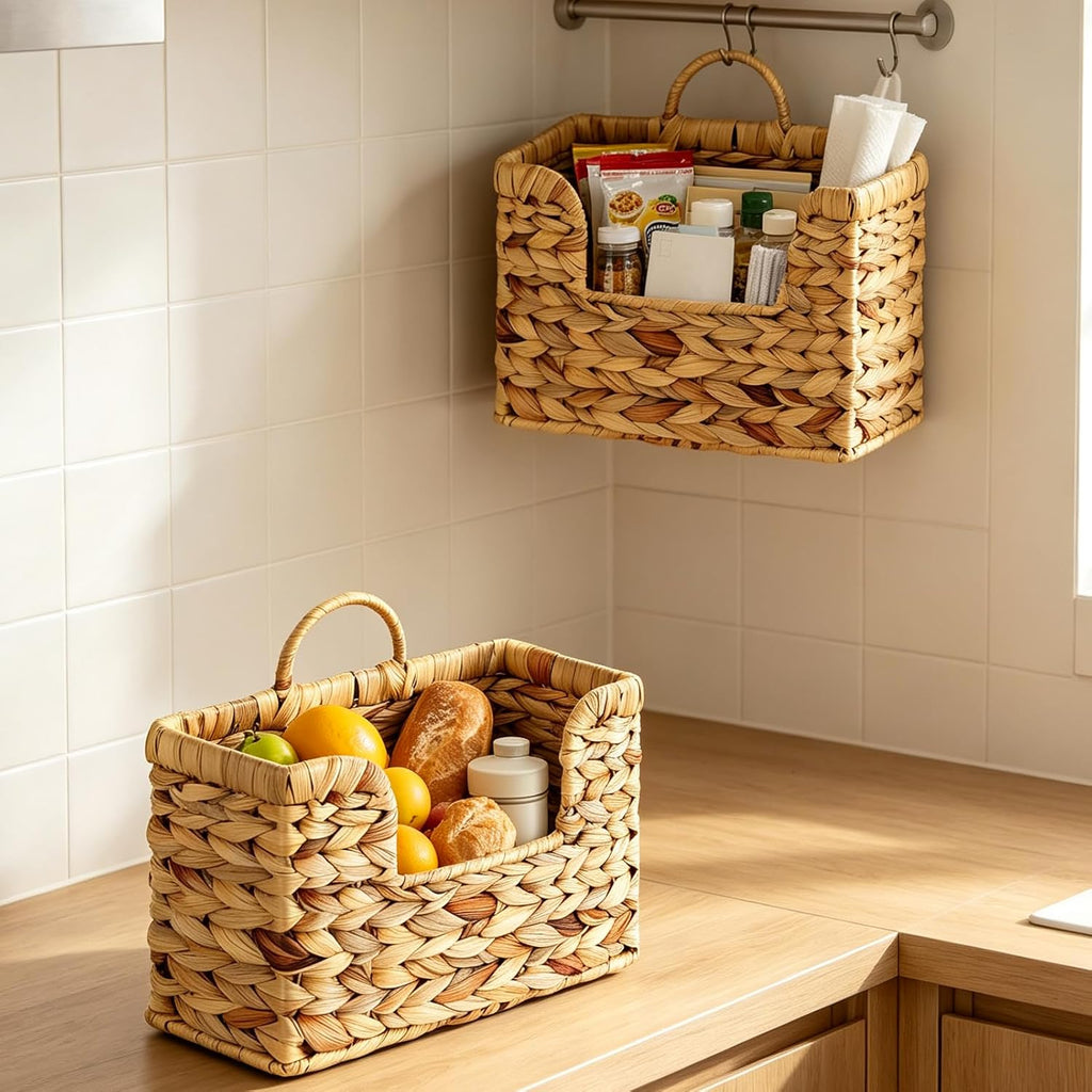 2 Pcs Hanging Magazine Basket, Woven Wall Mail Holder Organizer with Handle