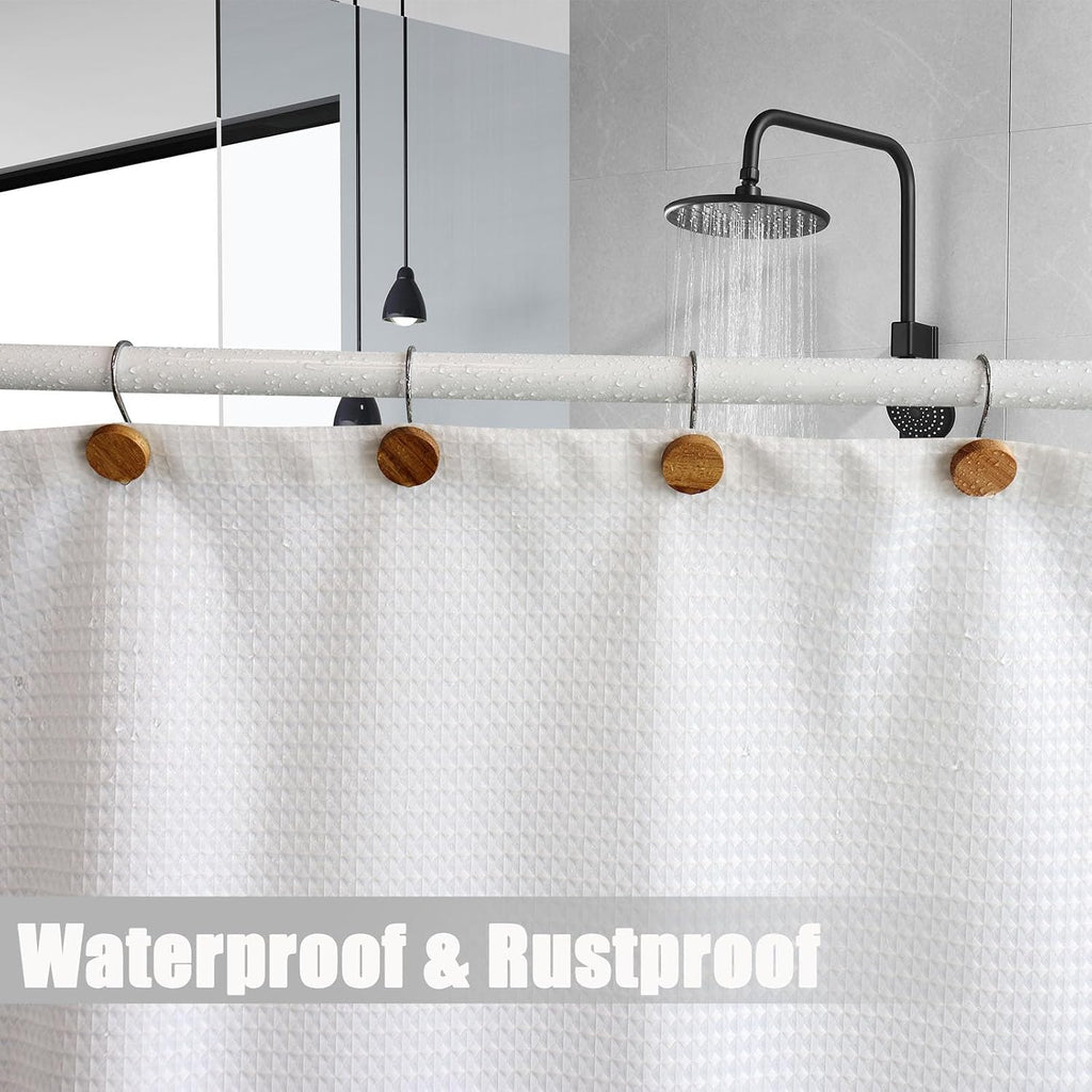 Shower Curtain Hooks, Wood Decorative Shower Curtain Rings, Modern Round Log Shower Curtain Hangers, 12PCS Metal Shower Hooks for Shower Curtain Rod, Bathroom, Bedroom, Living Room (Silvery)