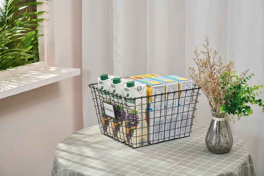 JUNCHU CHERRY 4 Pack【Extra Large】 Wire Handmade Storage Basket for Organizing Household Goods,Pantry Organization,Bathroom countertop,Laundry,Wardrobe Storage Basket,Black