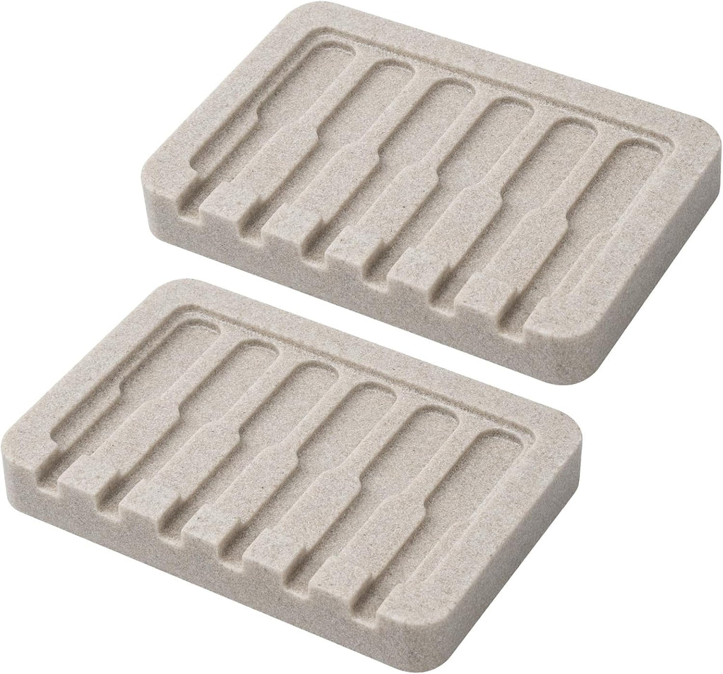 2 Pack Beige Self Draining Soap Dish Bar Soap Holder Sponge Tray for Bathroom Kitchen Sink Countertop