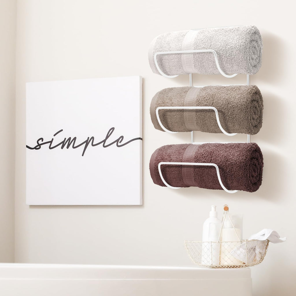 Sorbus Towel Racks for Bathroom, Wall Mounted (4 Pack 12 Towels, White)