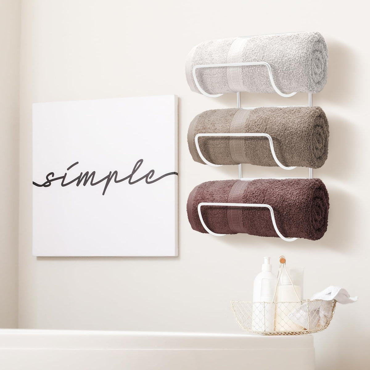 Sorbus Towel Racks for Bathroom, Wall Mounted (4 Pack 12 Towels, White)