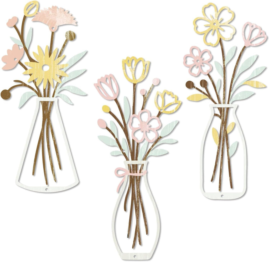 Putuo Decor Metal Flower Vase Wall Art, 3 Pieces Rustic Minimalist Floral Farmhouse Wall Decor for Living Room Bathroom Kitchen, Bedroom Dining Room, Housewarming Gifts