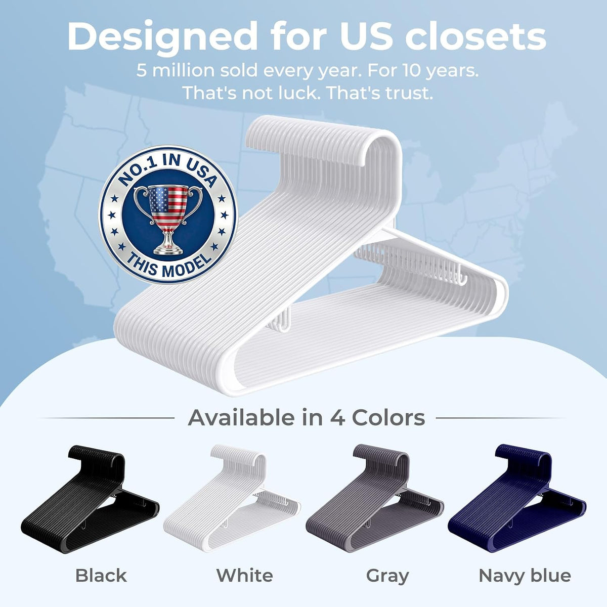 HOUSE DAY White Plastic Hangers 10 Pack, Slim Space-Saving Clothes Hangers