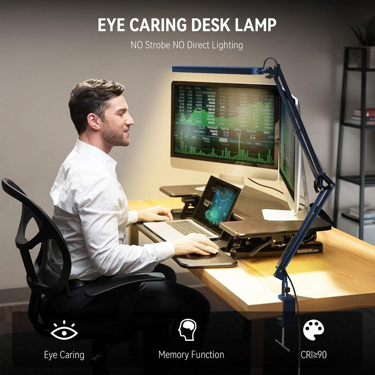 SKYLEO Desk Lamp - LED Desk Light - 5 Color Modes X 11 Brightness Levels - Adjustable Swing Arm - Timmer & Memory Function - 12W Lamp for Desk - Blue