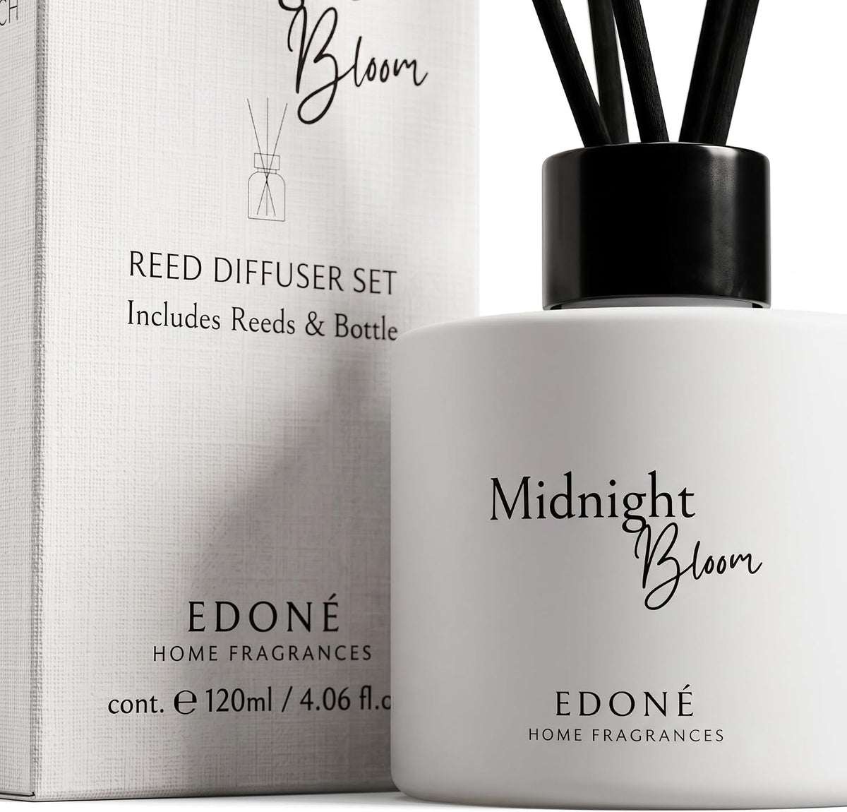 Midnight Bloom Reed Diffuser Set, Myrrh & Oud 120 ml (4 fl oz) with 6 Reeds, Designed in Rome, Long Lasting Flameless Home Fragrance, Italian & Indian Inspired