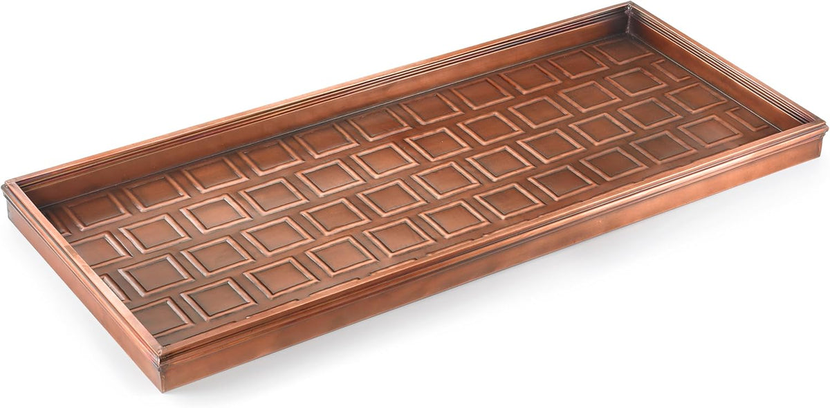Good Directions Large Boot Tray, Squares Multi-Purpose All Weather Decorative Boot Tray, Shoes, Plants, Garage, Patio Door, Pet Bowls, 34 inch Entry Indoor Shoe Tray, Copper Finish