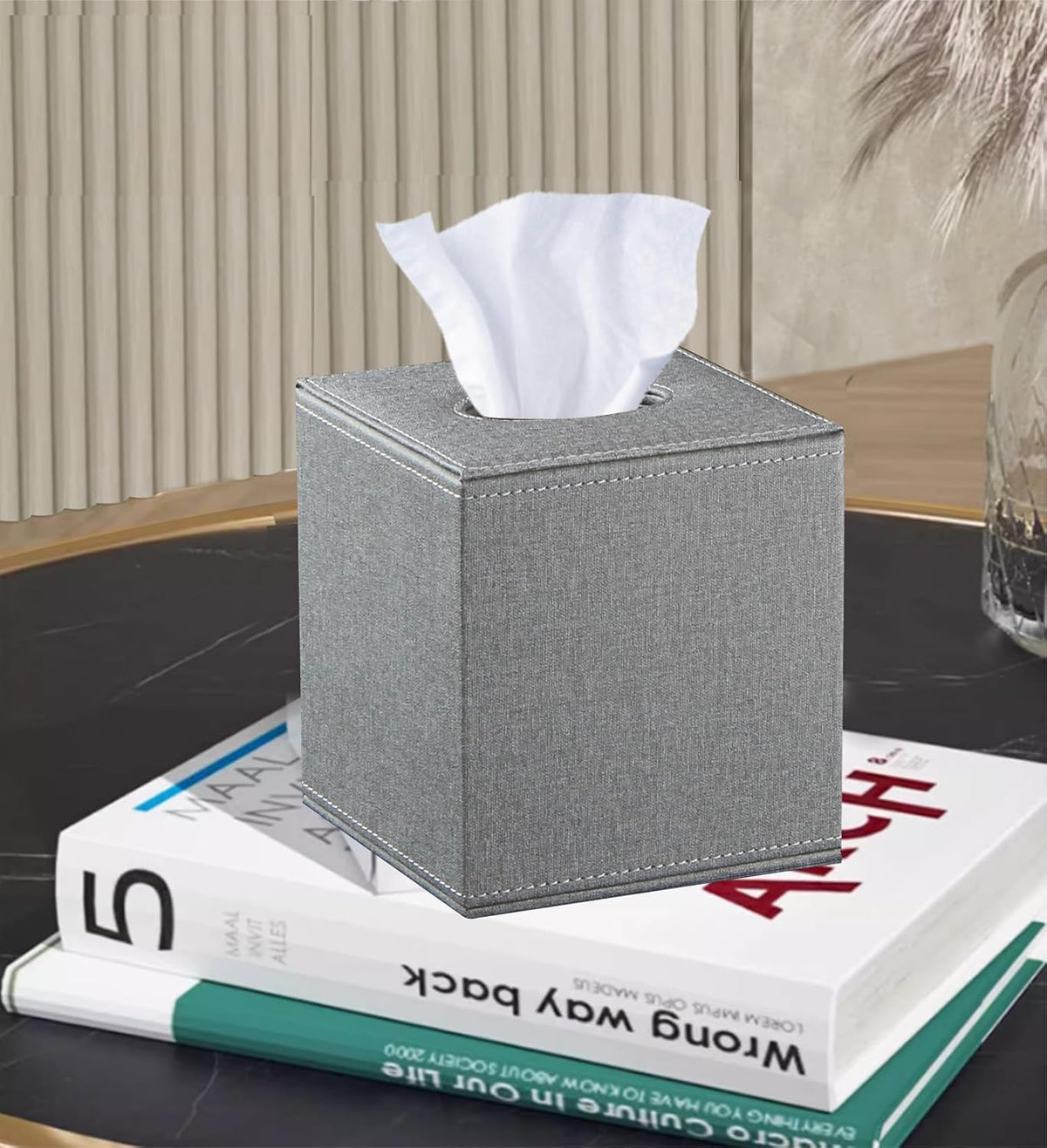Linen Tissue Box Cover Square,Cute Aesthetic Facial Tissue Cube Box Holder