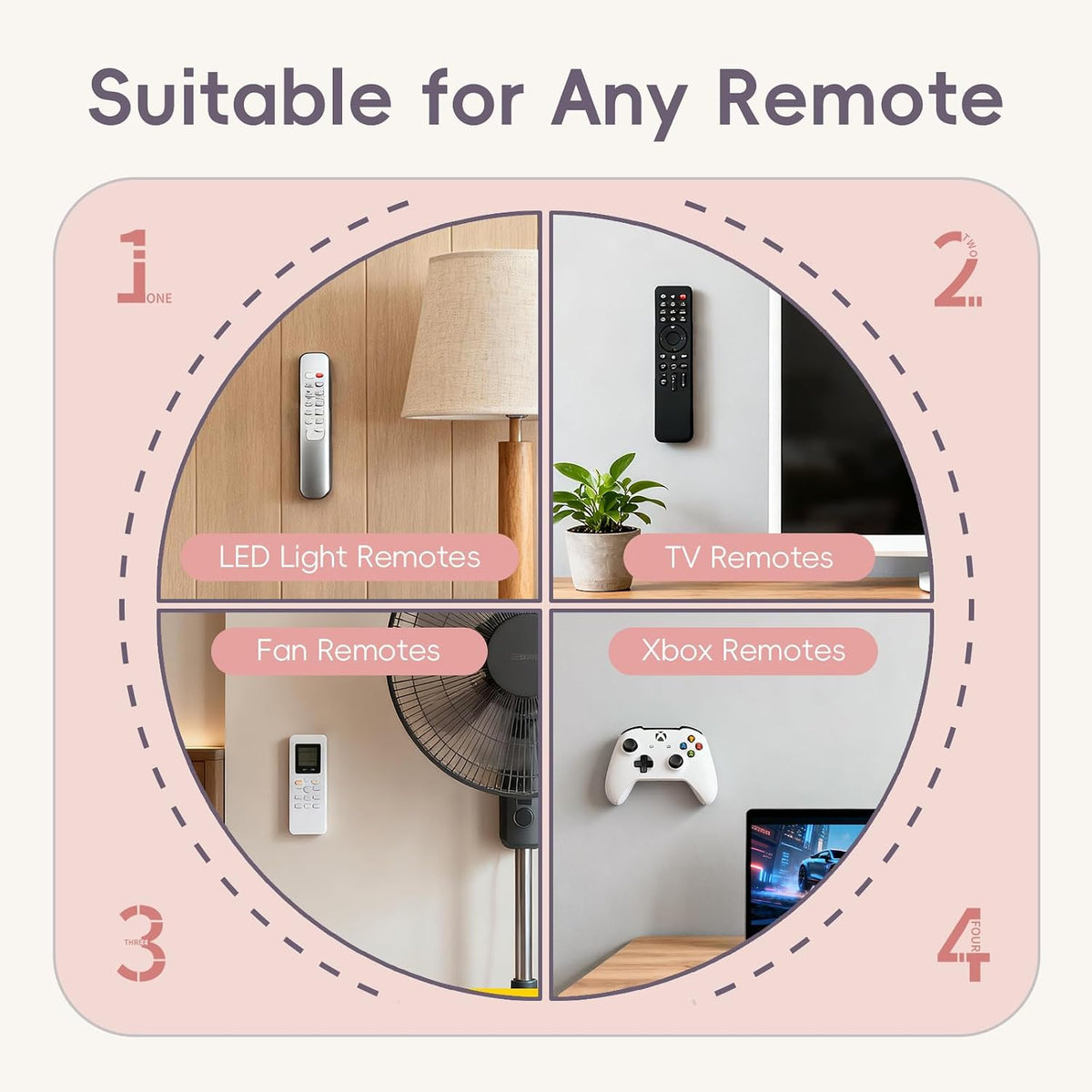 Magnetic Remote Control Holder Wall Mount for TV Fan 6 Pack Pink