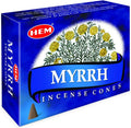 HEM Myrrh Incense Cones – Pack of 12 (Total 120 Cones) | Natural Long-Lasting Fragrance | Air Purifier & Stress Relief | Ideal for Meditation, Yoga & Positivity