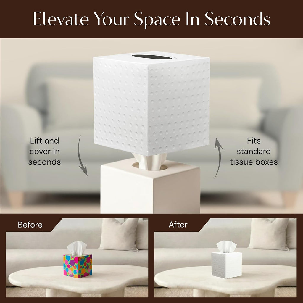 Monarch Abode Tissue Box Cover Square – Hand Hammered White Metal Tissue Holder Box for Bathroom Accessory, Aesthetic Decorative Facial Napkin Cube for Modern Home Decor