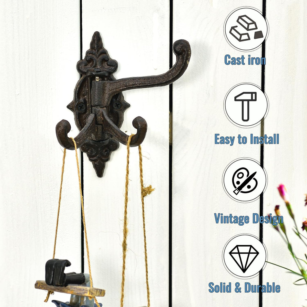 Sungmor 2-Pack Cast Iron 3-in-1 Flexible & Functional Swivel Wall Hook