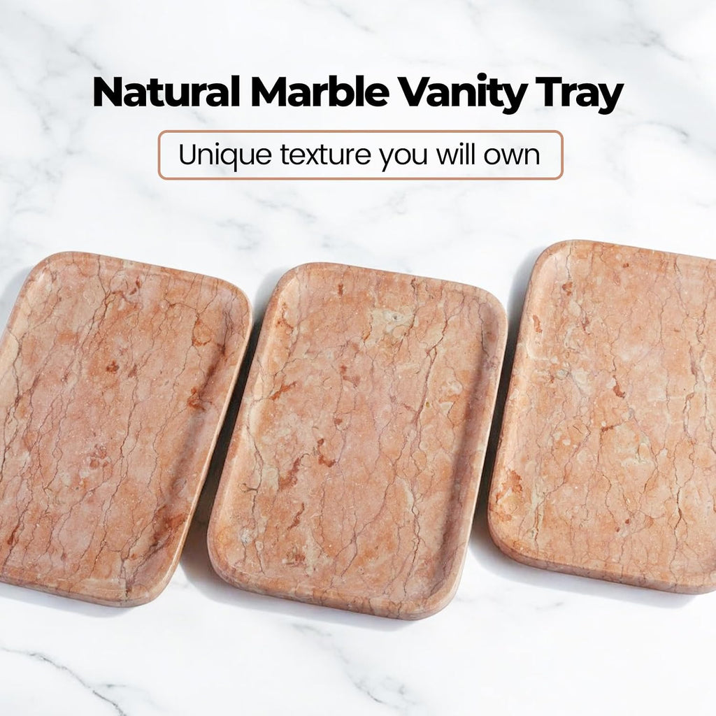 Karibiber Marble Vanity Tray, Bathroom Tray for Countertop, Decoration Dresser Organizer, Perfume, Jewelry Holder, Red Stone Serving for Kitchen Sink Storage(Spring Rose)