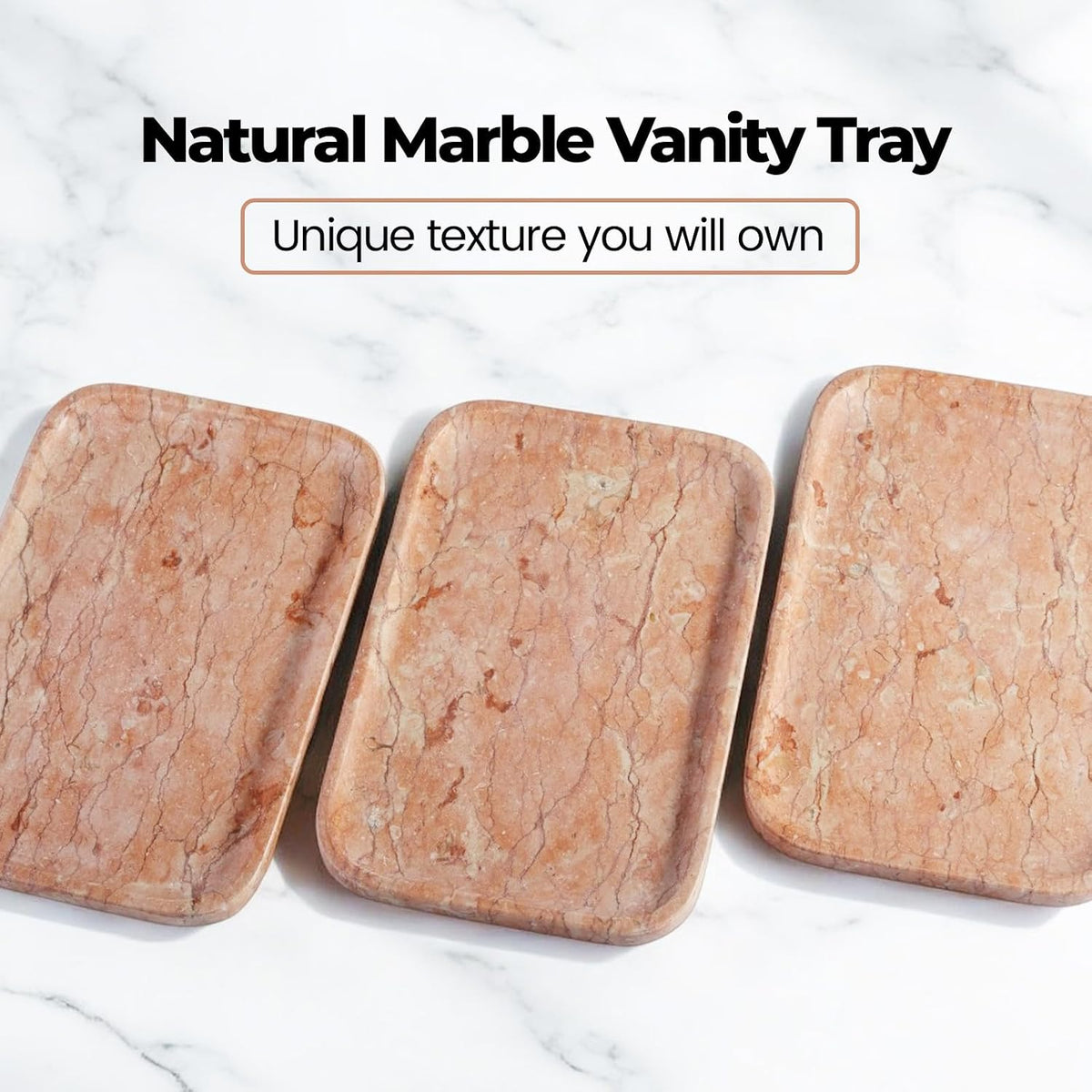 Karibiber Marble Vanity Tray, Bathroom Tray for Countertop, Decoration Dresser Organizer, Perfume, Jewelry Holder, Red Stone Serving for Kitchen Sink Storage(Spring Rose)