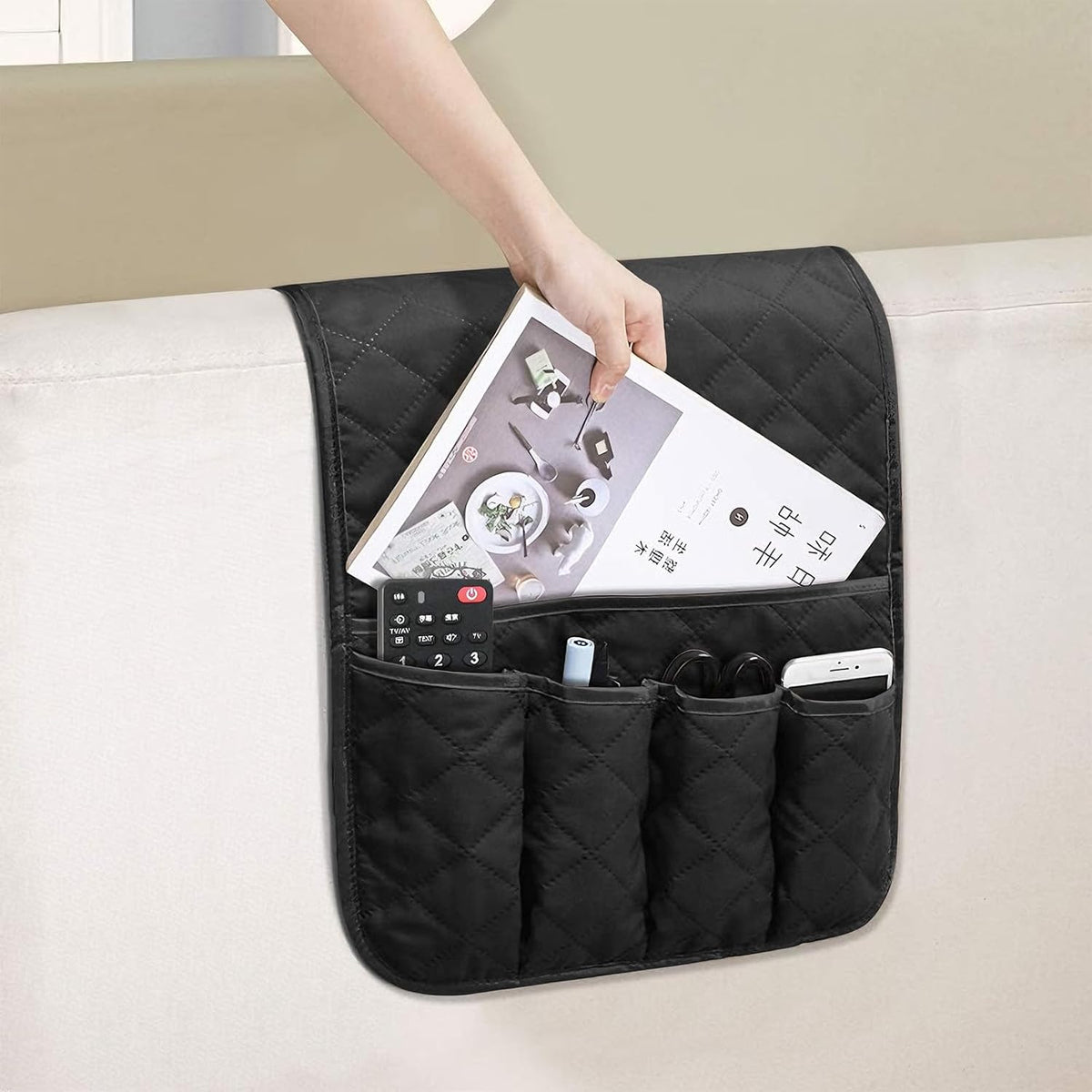 Armchair Caddy for Recliner, Non Slip Sofa Arm Organizer, Black