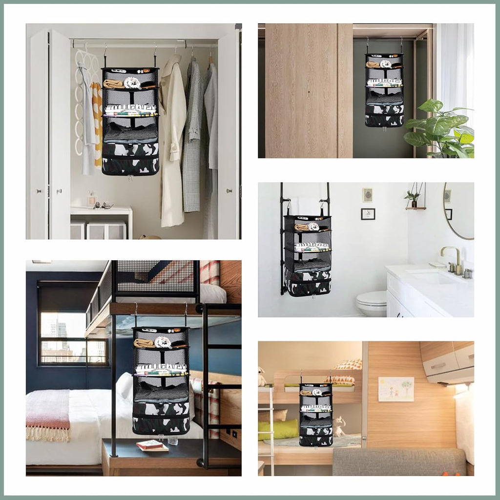 Surblue Hanging Closet Storage Bag Collapsible 3-Shelf Washable Oxford Fabric with 2 Hooks (L 11.41 * 11.41 * 19.68in, Camouflage)