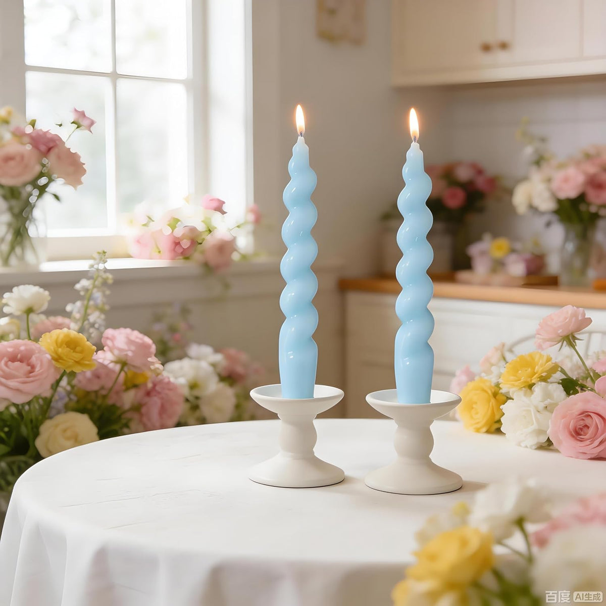 Spiral Taper Candle Blue Candlesticks,7 Inch Short Tapered Candles Unscented Candle Sticks Twisted Taper Candles for Holiday Dinner Party