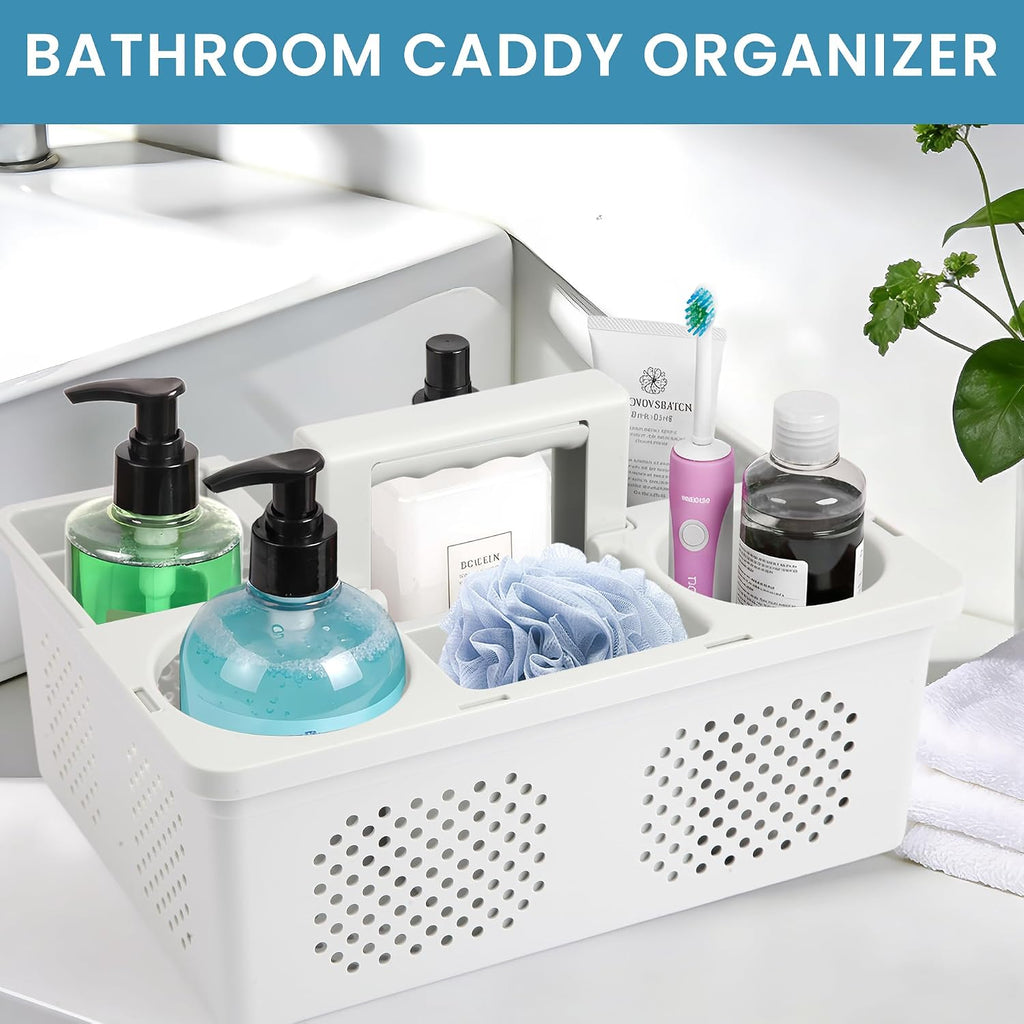 KMV Portable Shower Caddy Dorm: Features handles and adjustable compartments，Ventilation and Drainage Hole Design Cleaning Basket，ideal for toiletries， Essential for college dorms-gray