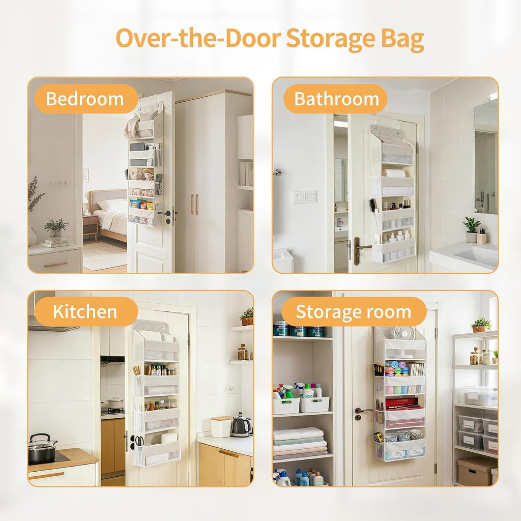 Over the Door Organizer, Door Storage Organizer with Large Capacity Pockets, Hanging Shelves for Bedroom, Closet, Dorm, Pantry (Beige, 6-Tier)