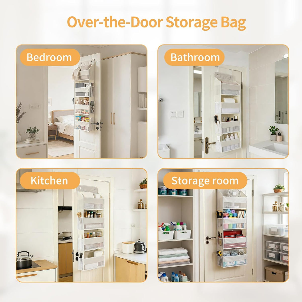 Over the Door Organizer, Door Storage Organizer with Large Capacity Pockets, Hanging Shelves for Bedroom, Closet, Dorm, Pantry (Beige, 6-Tier)