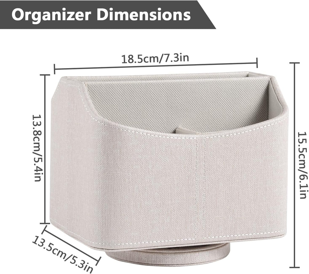 Leather Remote Control Holder 360 Degree Spinning,Desk Rotating Organizer/Caddy for TV Remote Controllers,Pen,Calculator Media Player,DVD,Office Supplies,Mobile Phone Storage Box (Beige)