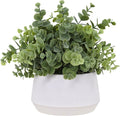 365 Blooming Decor Artificial Eucalyptus Plant–10.2"x11.4" Luxury Faux Potted Greenery in White Textured Pot with Real Pebbles, Premium Material, No Assembly, Farmhouse, Coffee Table, Bathroom Decor