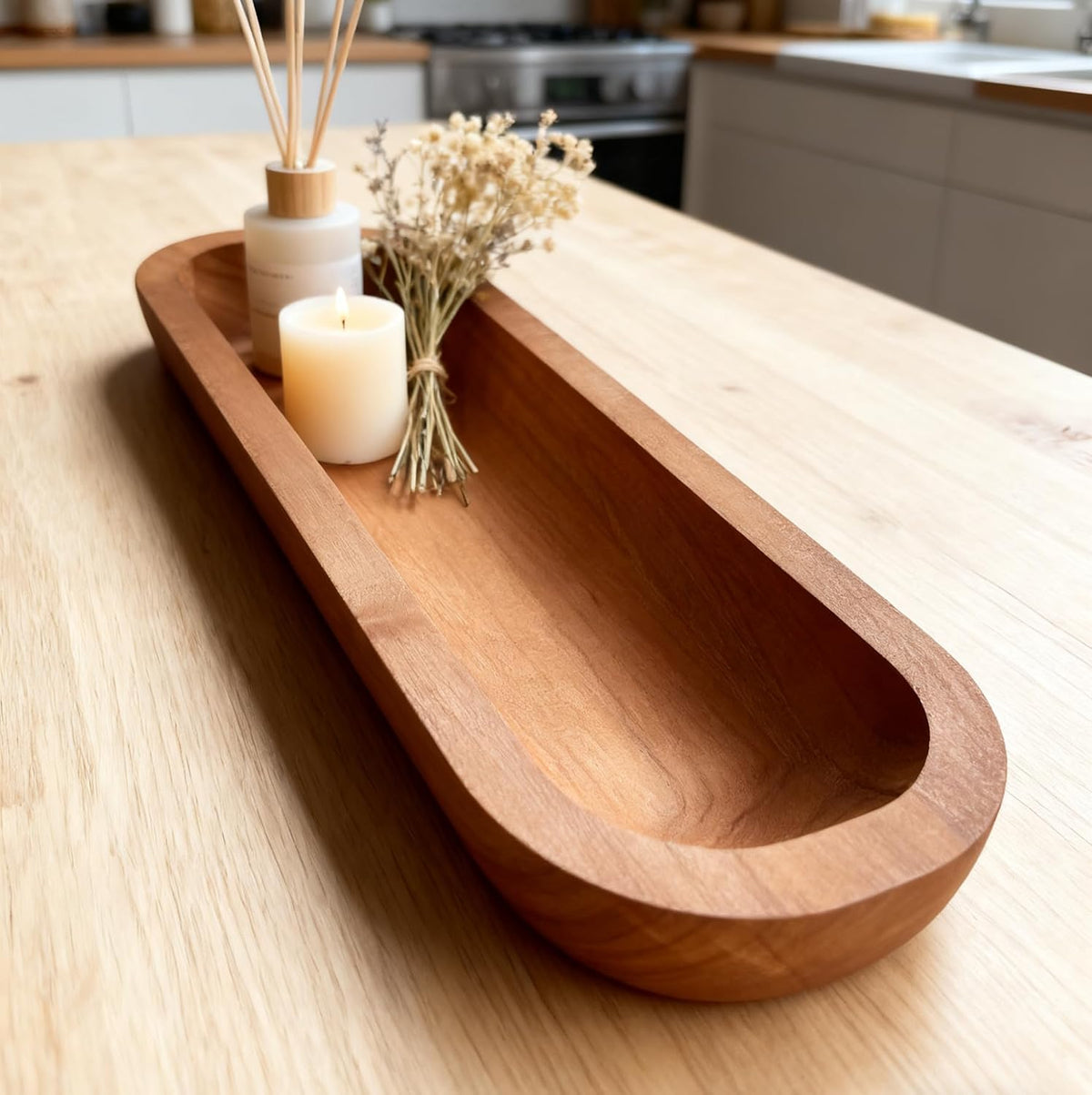 16“ Long Wood Dough Bowl 16 x 5 x 2in Hand Carved Wooden Dough Bowls for Decor Wood Dough Bowls Decorative Wooden Dough Fruits Bowl for Table Centerpiece