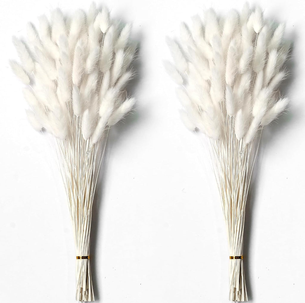 120 PCS White Dried Pampas Grass Decor, 17-inch Pompas Floral, Dry Flowers for Decoration, Pampas Grass in Bulk Tall, White Bunny Tails Dried Flowers for Boho Wedding