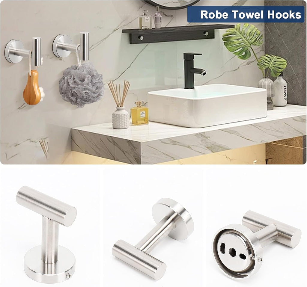 NearMoon 20 Pieces Bathroom Hardware Set SUS304 Thicken Stainless Steel-Towel Rack Kit Include 26" Towel Rod + Bath Towel Ring + Toilet Paper Holder + Robe Towel Hooks Bath Accessories (Nickel)