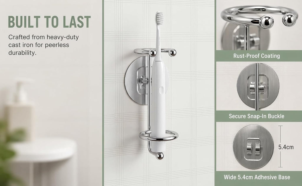 Cast Iron Electric Toothbrush Holder Wall Mount, 2 Pack