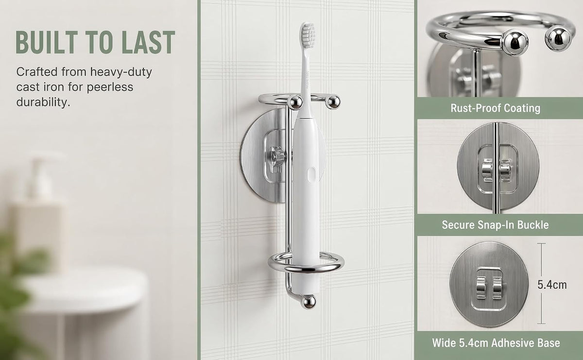 Cast Iron Electric Toothbrush Holder Wall Mount, 2 Pack