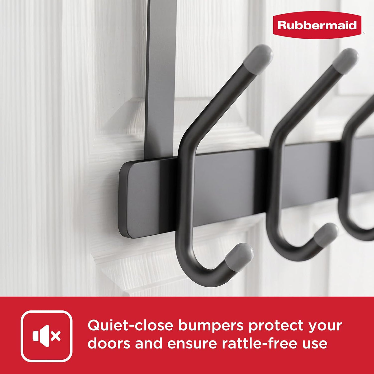 Rubbermaid Over the Door Hook Rack with 5 Double Hooks, No Drill Needed, for Towels, Robes, Hanging Accessories in Bathroom, Bedroom, Closet, Dorm, Gray