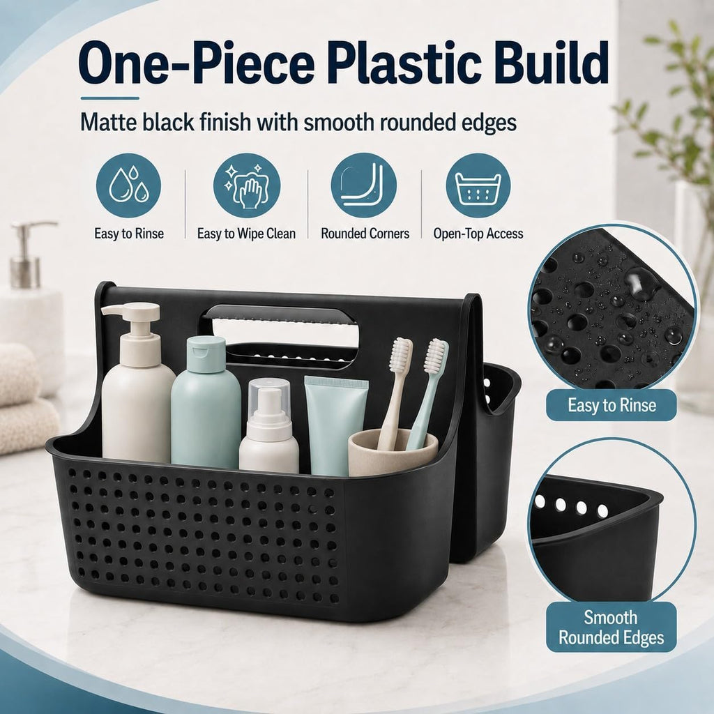 NINU Black Portable Shower Caddy Basket, 2-Compartment Storage Organizer