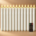 12 PCS Waxy Flameless Taper Candles, Dripless Fake Candlesticks with Timer, 9.6 Inches LED Candle with 3D Flickering Flame for Christmas Farmhouse Kitchen Fireplace Table Home Decor, White