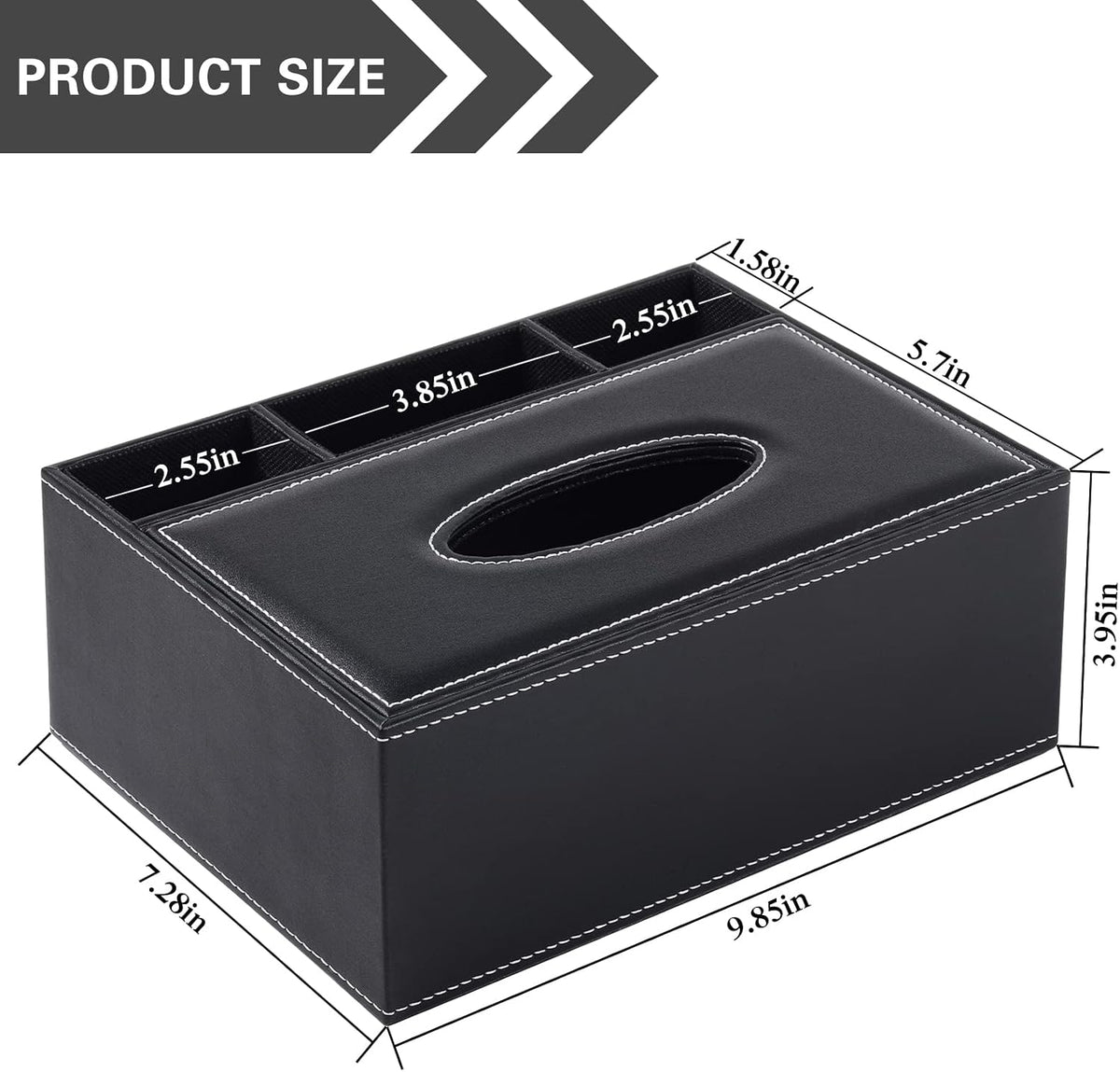 Multifunction PU Leather Tissue Box Cover Rectangular Upgrade Large Size Stationery Napkin Remote Control Holder Storage Box,Facial Tissue Dispenser Desk Organizer Caddy Home Office Supplies (Black)