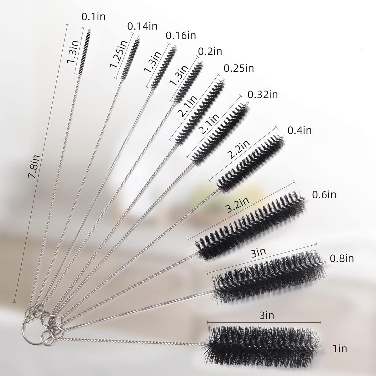Annhua 10 Pcs Tube Cleaning Brushes Kit Straw Cleaning Kit Metal Pipe Brush Cleaner, Lab Cleaning Brushes Wire Bottle Brush for Lab Tube, Auto Parts, Bottles and Pipes, 10 Sizes
