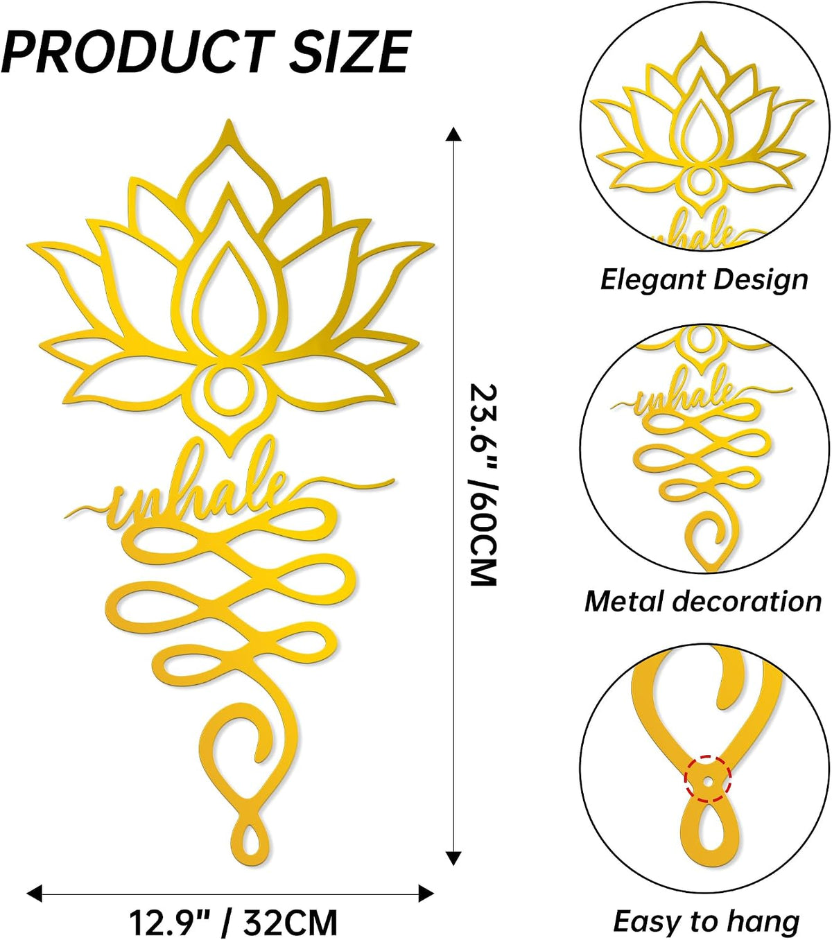 Xedatric 2 Piece Metal Lotus Wall Decor for Yoga Gold