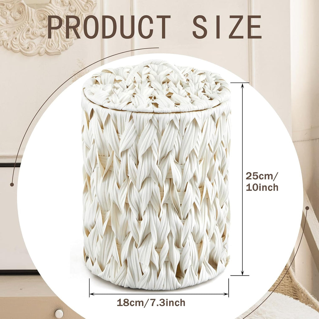 Ctosree 1.3 Gal Boho Woven Trash Can with Lid, Cream White