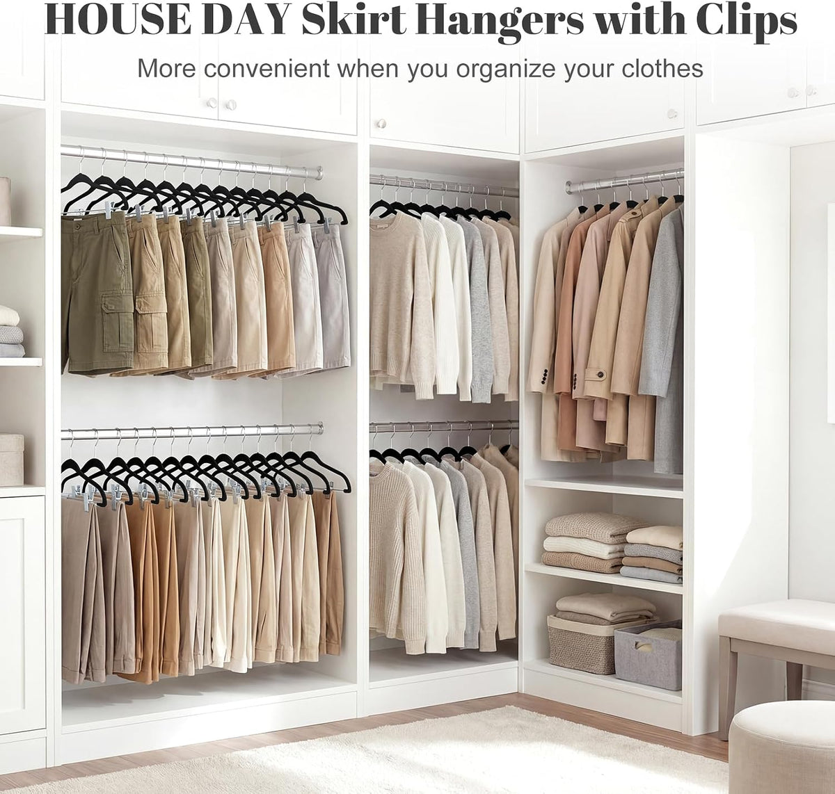 HOUSE DAY Skirt Hangers 24 Pack, Velvet Pants Hangers with Adjustable Clips
