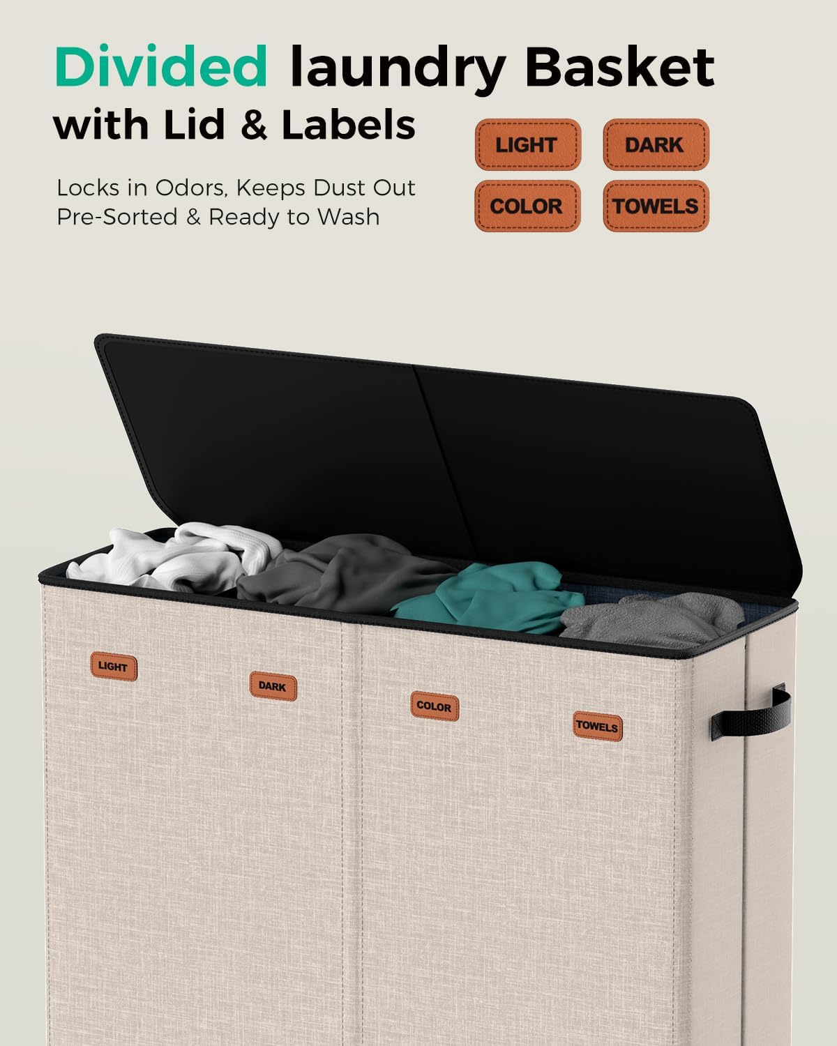 185L Laundry Hamper 4 Section with Lid & Removable Bags
