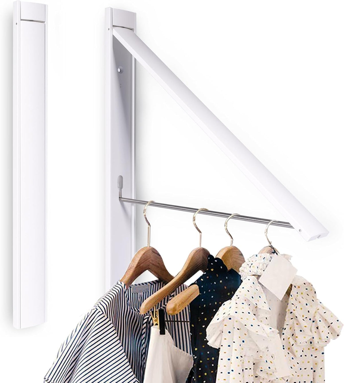 Wall Mounted Folding Clothes Drying Rack, Aluminum,Pearl White