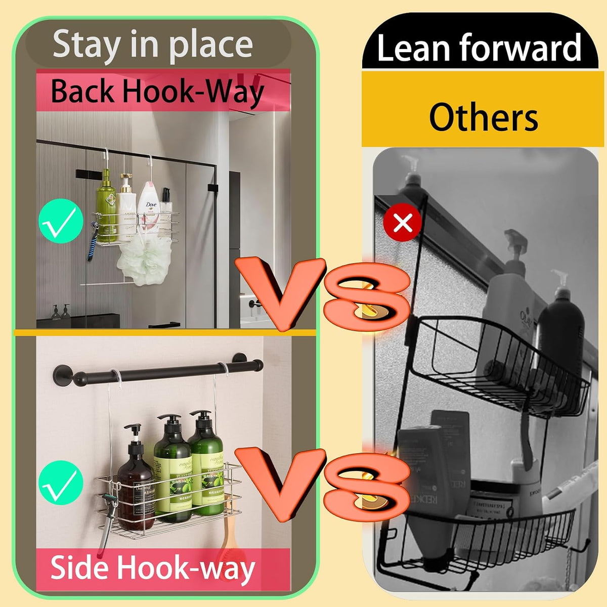 1-Tier Shower Caddy Hanging Shower Rack with Hooks Over Door 2-PK
