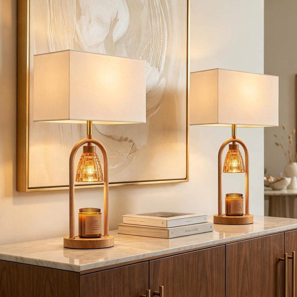 PoKat 22'' Farmhouse Table Lamps Set of 2 with Candle Warmer for Bedside
