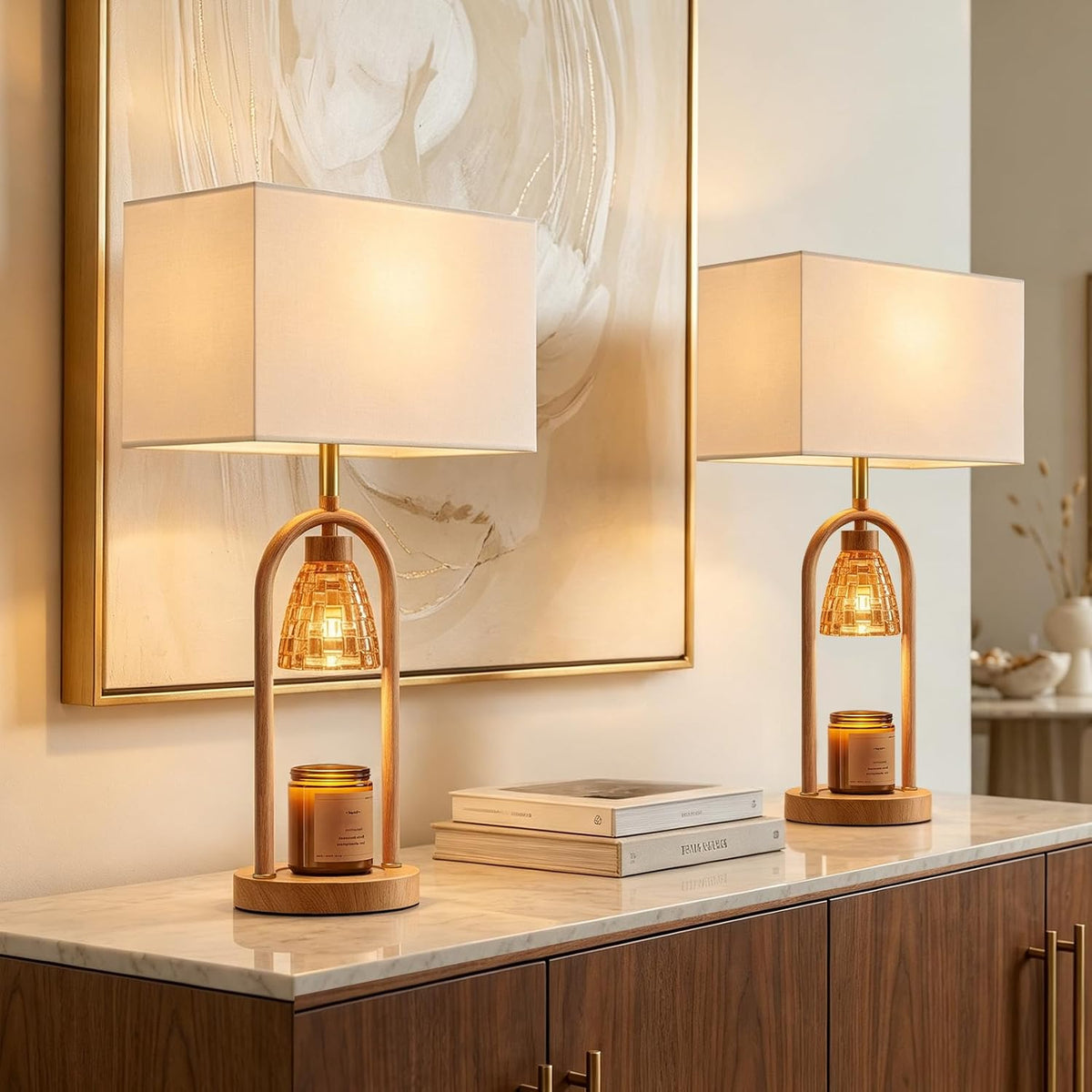 PoKat 22'' Farmhouse Table Lamps Set of 2 with Candle Warmer for Bedside