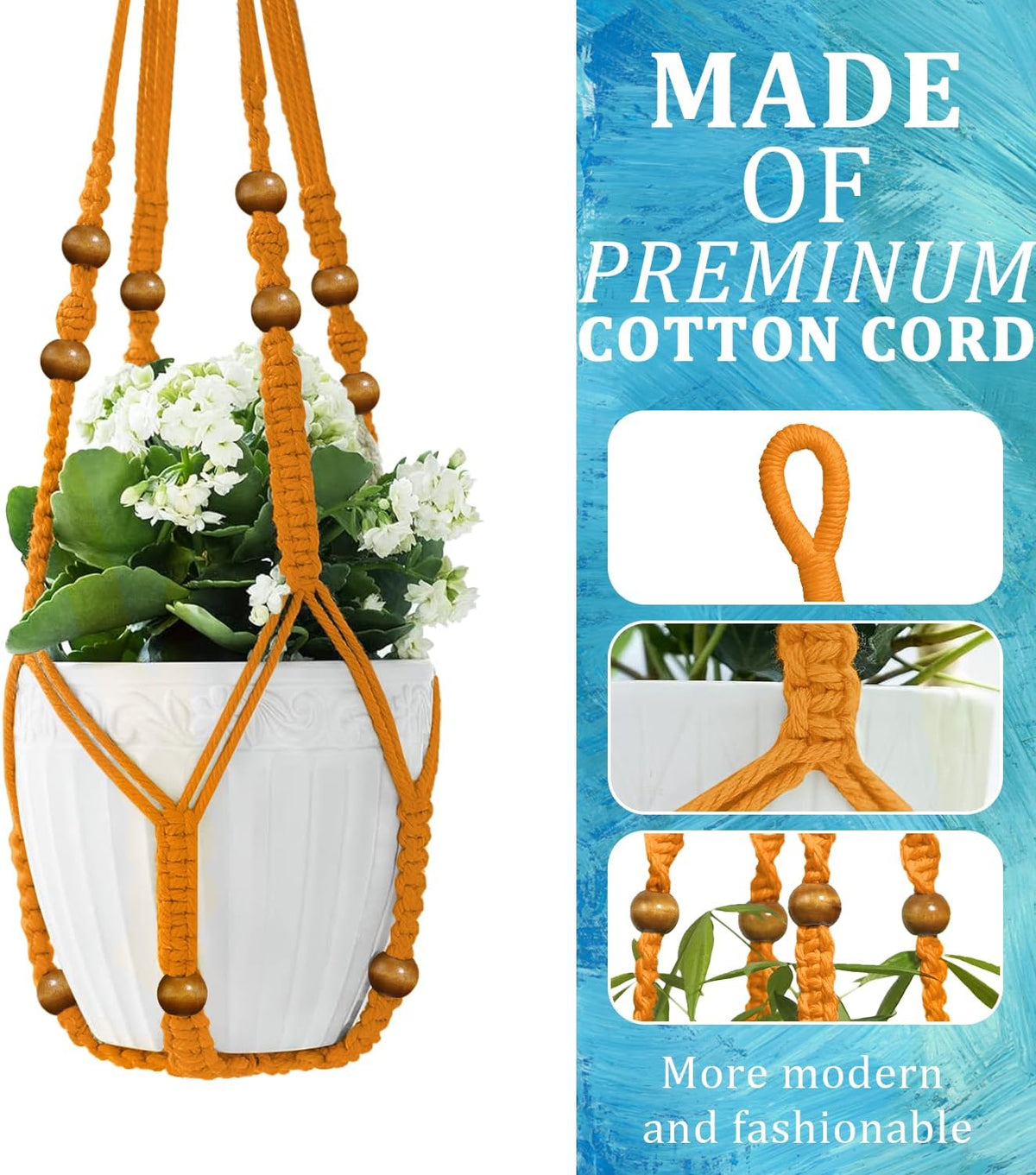 3 Pcs 35 Inch Macrame Plant Hanger Flower Pot Hanging Plant Holder No Tassels Decorative Hanging Planter Basket with Wood Beads for Indoor Outdoor Home Decor (Orchid Yellow)