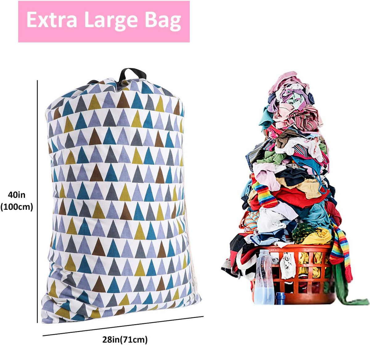 SWISSELITE Laundry Bag with Handle and Drawstring, Large Heavy Duty Laundry Bag, 28 x 40 Inches Travel Dirty Clothes Bag for Laundromat and Household