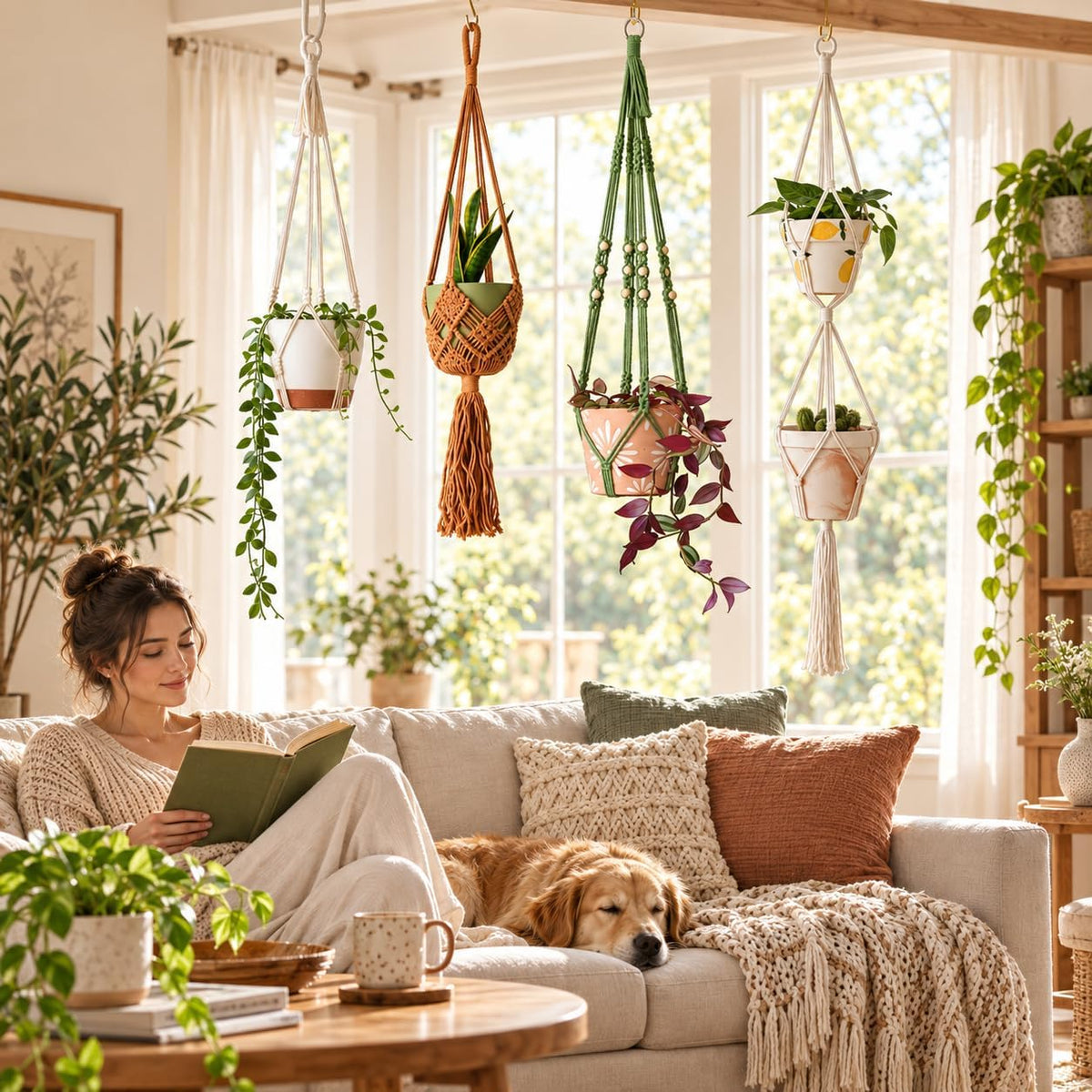 4 Pack Macrame Plant Hanger for Indoor Hanging Plant Holders
