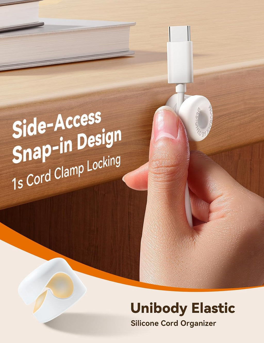 8Pack Cord Organizer JOYROOM Cable Clips [1s Side-Snap Lock] Silicone Cord Holder Cable Management, Adhesive Cord Clips Phone Charger Wire Keeper, Office Workspaces Desk Organization Home Accessories