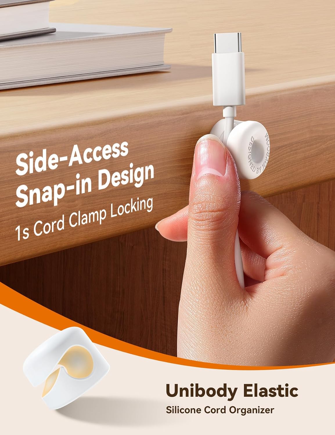 8Pack Cord Organizer JOYROOM Cable Clips [1s Side-Snap Lock] Silicone Cord Holder Cable Management, Adhesive Cord Clips Phone Charger Wire Keeper, Office Workspaces Desk Organization Home Accessories